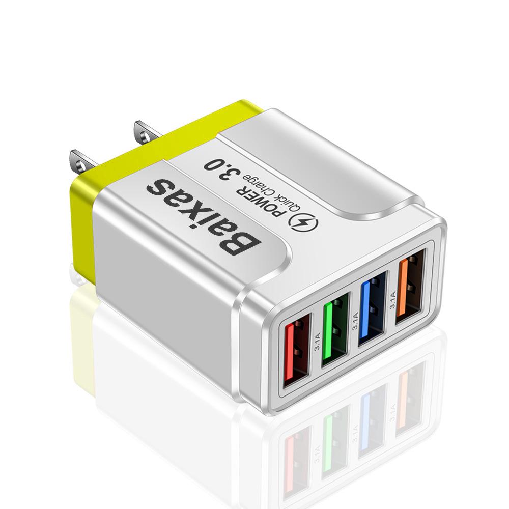Colorful 4-USB 3A Travel Charger for Phone & Tablet: Multi-Standard (EU/US/UK)