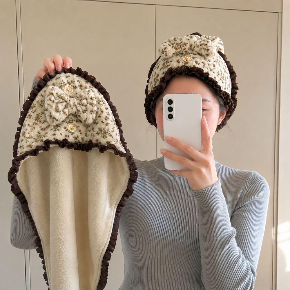 Coral Fleece Hair Towel Wrap Absorbent Shower Cap New Bow Dry Hair Cap  For Bathroom,washing Hair