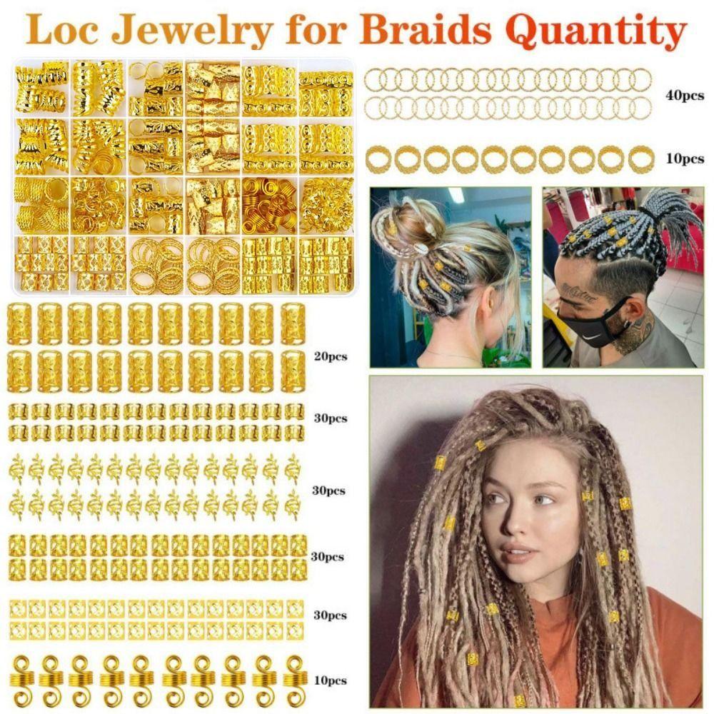 290Pcs Gold Silver Dreadlock Jewelry Hollow Out Metal Hair Rings Charms Hair Braiding Rings Unisex