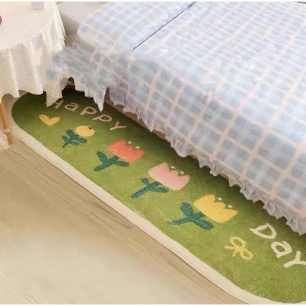 Plush Cartoon Pattern Bedside Carpet Long Strip Doormat Living Room Floor Mat  Children's Room