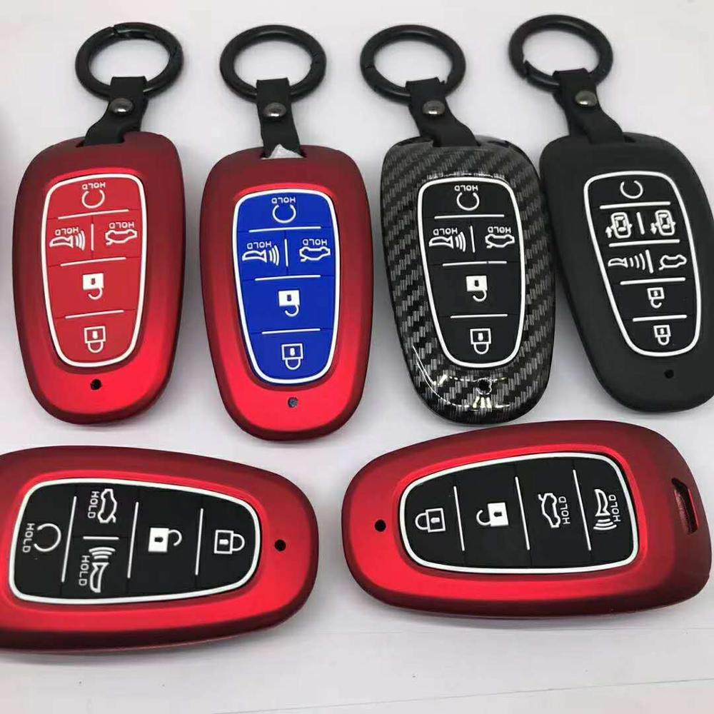 Carbon Fiber Abs +Silicone Car Key Fob Case Cover For Hyundai Solaris Sonata Hybrid Nexo Nx4 New Grand Santa Fe Tucson