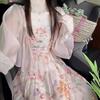 French Floral Summer Strapless Dress & Sunscreen Shirt Set for Women