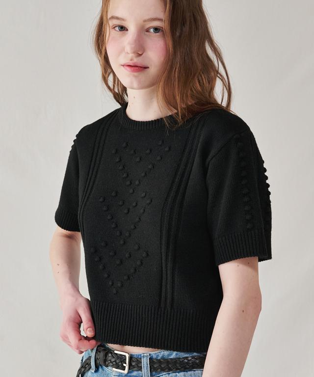 RONRON Embo Heart Short Sleeve Knit Black