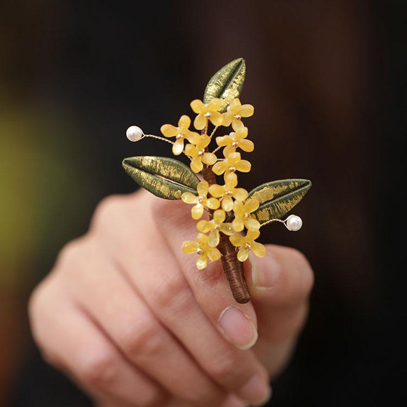 

Osmanthus Chinese Filigree Brooch - Mori Style Cheongsam Accessory