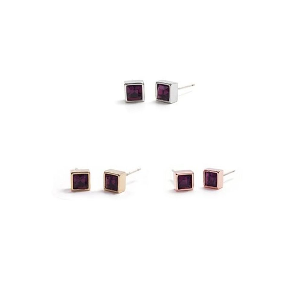 E505 4mm Amethyst Square Crystal Silver Needle Earrings