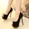 Only Do Black 12CM Stiletto Fish Mouth Single Shoes Waterproof Platform High Heels Women