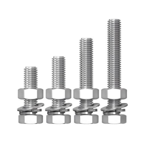 Stainless Steel M8 Hex Bolts, Fully Threaded, Hex Thread Bolts, Nuts, Flat Lock Washers Kit (M8x20mm, 10-Pack)