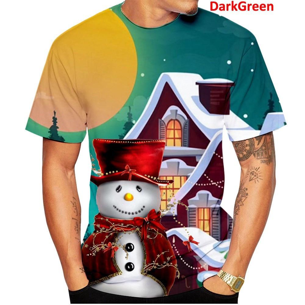 Men's  New Fashion Christmas Shirt Casual 3D Printed  Personality Short Sleeve Round Neck Christmas Tree Tee