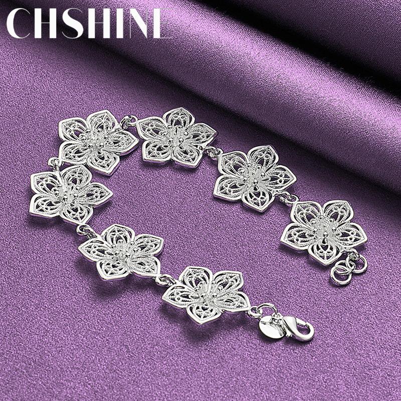 CHSHINE Fine 925 Sterling Silver Big Flower Charm Bracelet for Women Wedding Party Fashion Jewelry