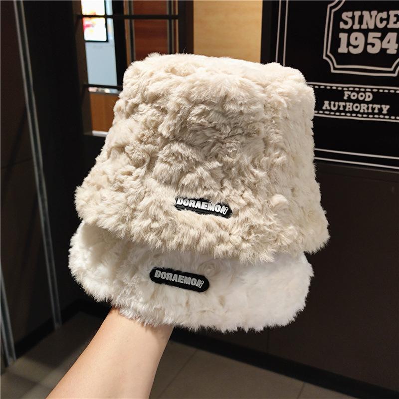 Korean Style Lamb Wool Fisherman Hat for Women Winter Plush Thickened Warm Ins Versatile Face Showing Small Bucket Hat