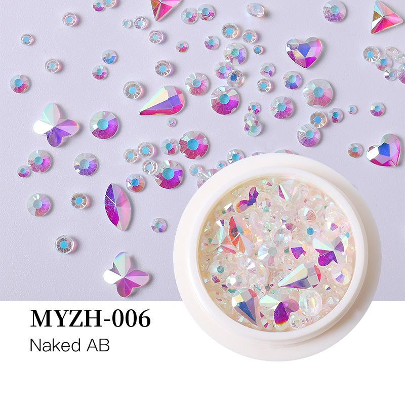 Round Box Nail Art Jewelry Glass Round Diamond Special-Shaped Diamond Flat Bottom Diamond Nail Art Diamond Jewelry Mixed