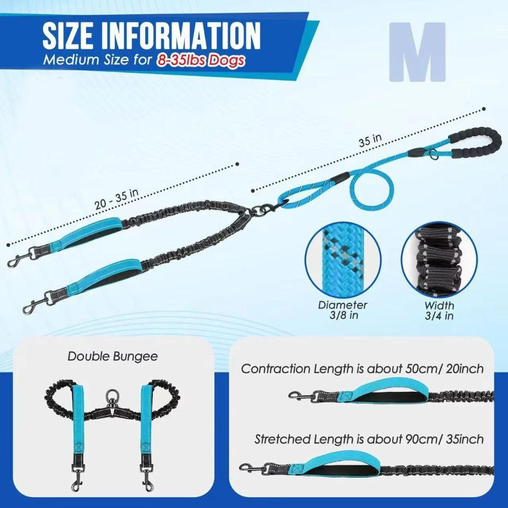 Comfortable Handle Double Head Pet Rope Reflective Pet Walking Rope Dual Dog Leash Outdoor Walking