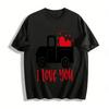 Vintage Heart Truck Print I Love You Theme Casual Couple T-Shirt Pure Cotton T-shirt