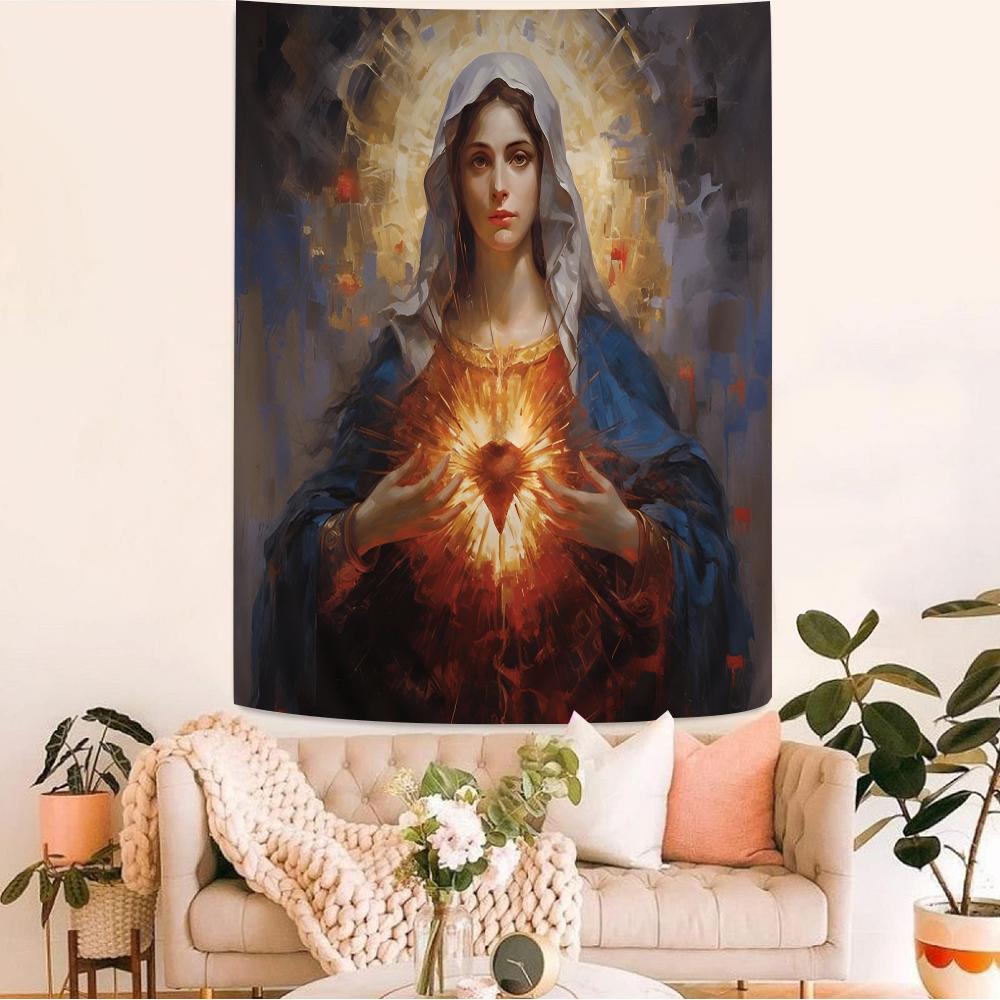 Sacred Heart of Jesus Canvas Painting Mary Hanging Bohemian Tapestry Cheap Hippie Wall Hanging Bohemian Wall Tapestrie