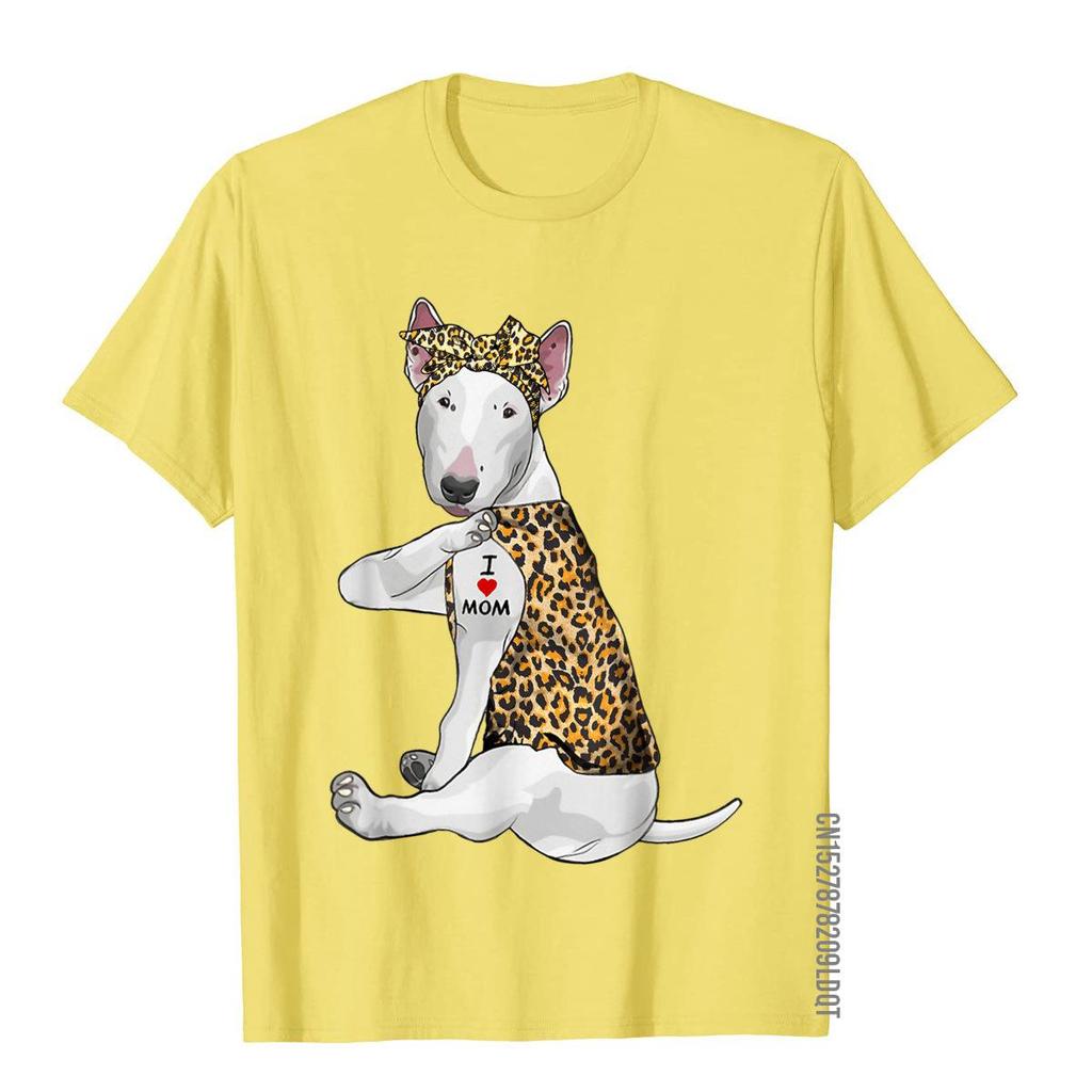 I Love Mom Tattoo Funny Bull Terrier Dog With Bandana TShirt Hip Hop T Shirt Wholesale Cotton Mens Tops Tees Comfortable