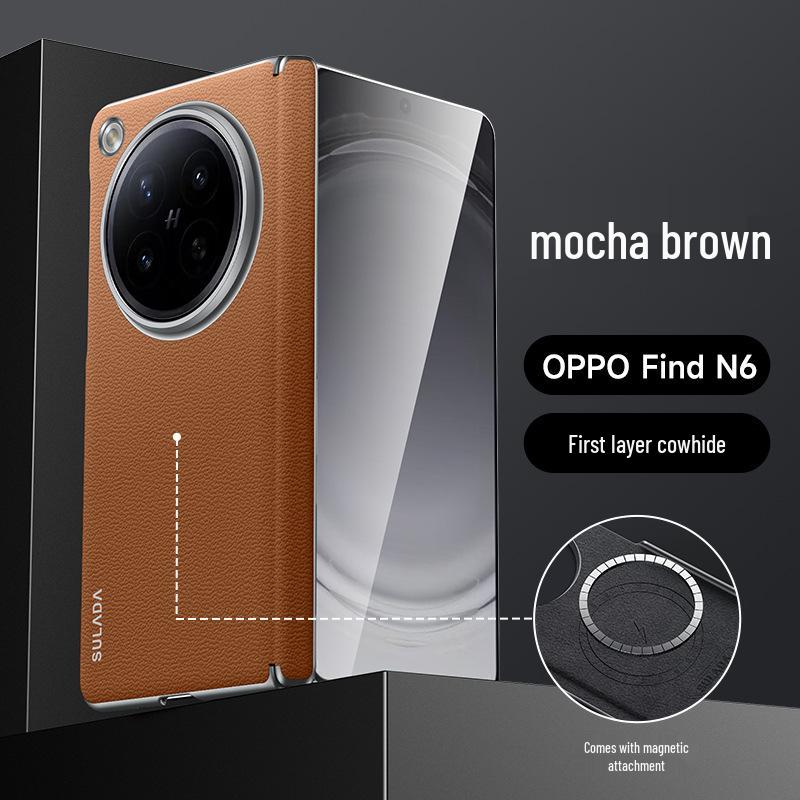 OPPO Find N6 Echte Leder Magnetische Scharnier Hülle Anti-Fall Vollabdeckung