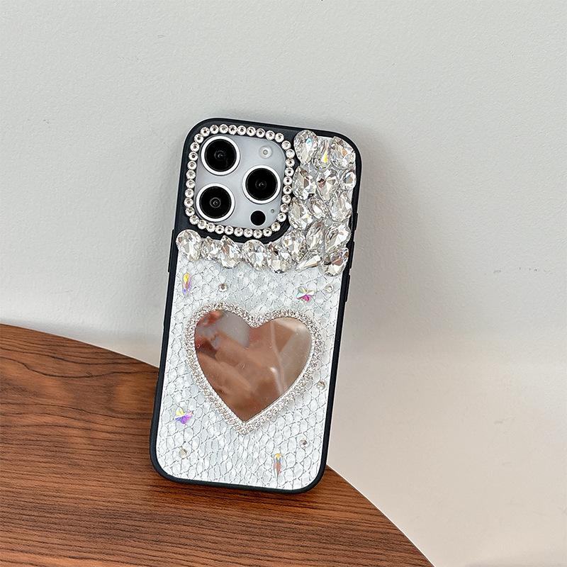 

Rhinestone Love Mirror Mobile Phone Case Is Suitable For Iphone17Promax Leather Apple 16 Women S 15 Personalities iPhone 17Promax