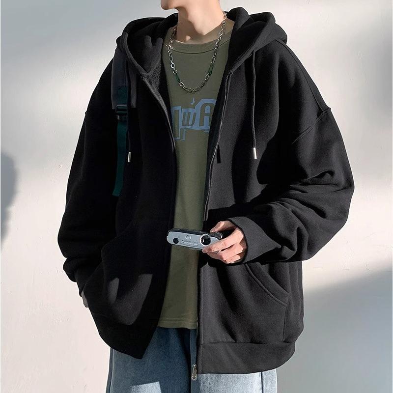 Solid-color Sweatshirt Jacket Men's Simple and Trendy Jacket Women's Spring and Autumn Hooded Jacket Loose and Casual Cardigan Top