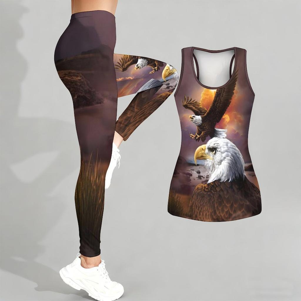 Animal Printed Yoga Outfit for Women Fashion Workout Leggings Fitness Sports Casual Yoga Set Sports Suit