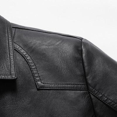 Men's Thickened Fleece-Lined Motorcycle Leather Jacket – Plus Size Lapel Design for Spring & Autumn