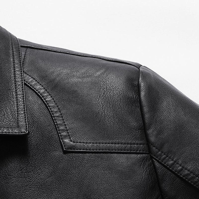 Men's Thickened Fleece-Lined Motorcycle Leather Jacket – Plus Size Lapel Design for Spring & Autumn