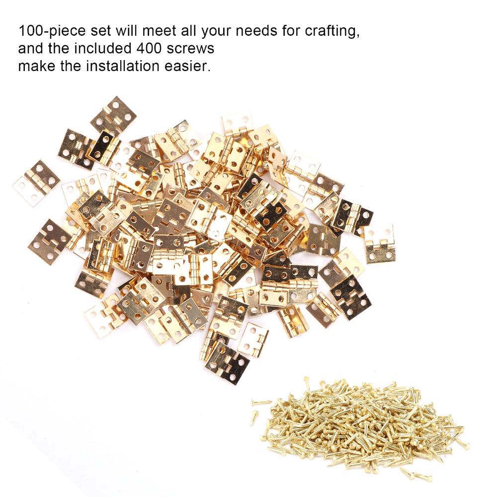 100PCS Furniture Hinges Brass Mini Hinge 10x8MM Gold Tiny Hinge Hardware With Screws Retro Style Brass Hinges Jewelry Box