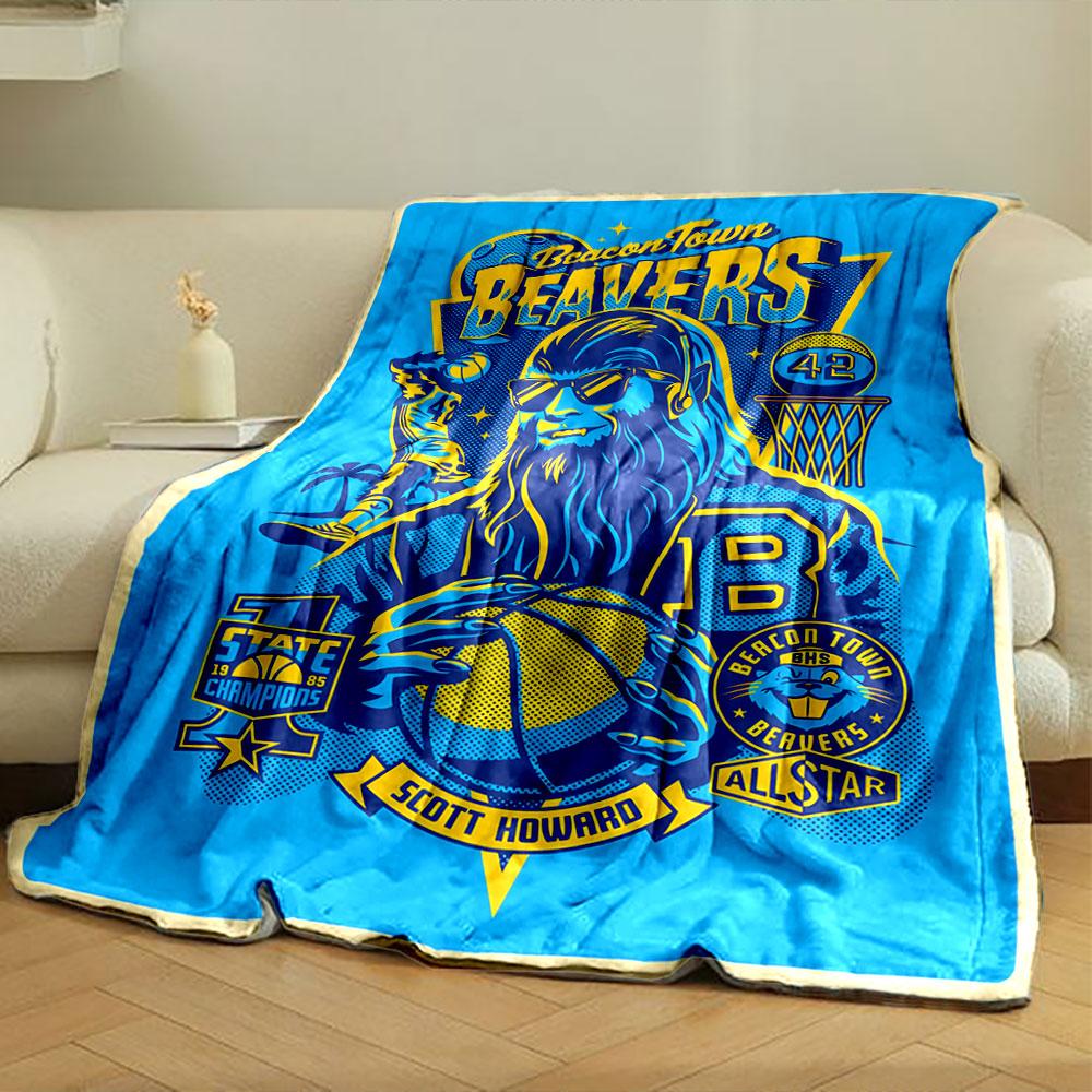 Timeless Teen Wolf Beacon Beavers Poster Blue Throw Blanket, Hygge Style Blanket for Cozy Evenings, Soft Knit Throw for Bed and Sofa