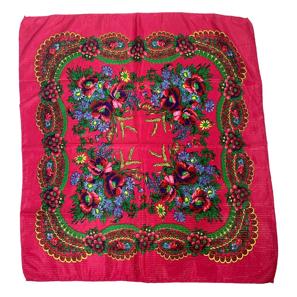 70Cm Gold Thread Floral Printed Russian Scarf Ukrainian Shawl Babushka Square Bandana Female Head Wrap Scarf