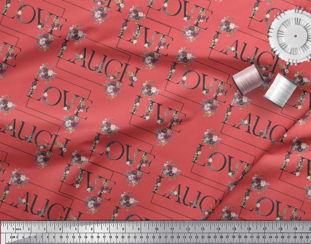 Soimoi Japan Crepe Satin Fabric Floral Love Text Fabric Prints By Metre 42 Inch