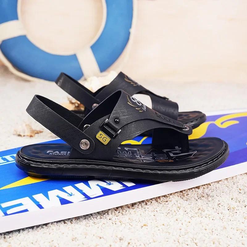 

Whoholl Brand Летние молодежные сандалии большого размера для мужчин, массажные нескользящие, прохладные, дышащие, сандалии с толстой подошвой и носком 2024 38 чёрный