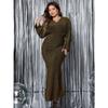 Sexy V Neck Long Sleeve Mermaid Evening Dress High Waist Plus Size