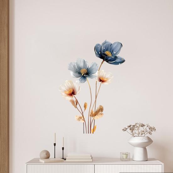 3D Flower Wall Stickers Removable Waterproof Floral Wall Decal Gold Blue White Peel