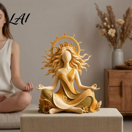 Rustic Interior Decorations Meditating Sun Goddess Resin Statue Yoga Spiritual Figurine Boho Zen Home Office Decor Style Desktop Ornament