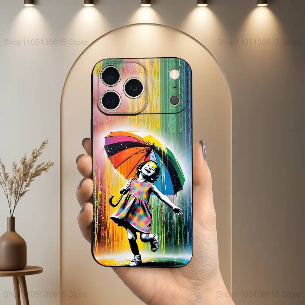 Graffiti Art B-Banksy S-Street Case For iPhone 12,14,15,16,17,13,11,X,Mini,Plus,Pro Max,8,7,XR,SE,XS,Soft Silicone Black