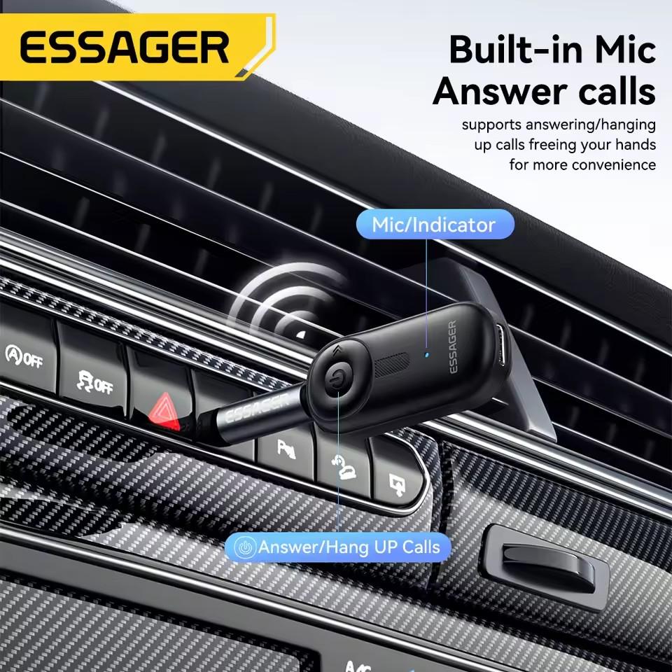 Essager Bluetooth 5.3 Adapter 3.5mm AUX Jacks For Audio Music Receiver Car Speakers Headset Tablet Laptop Bluetooth Car Receiver