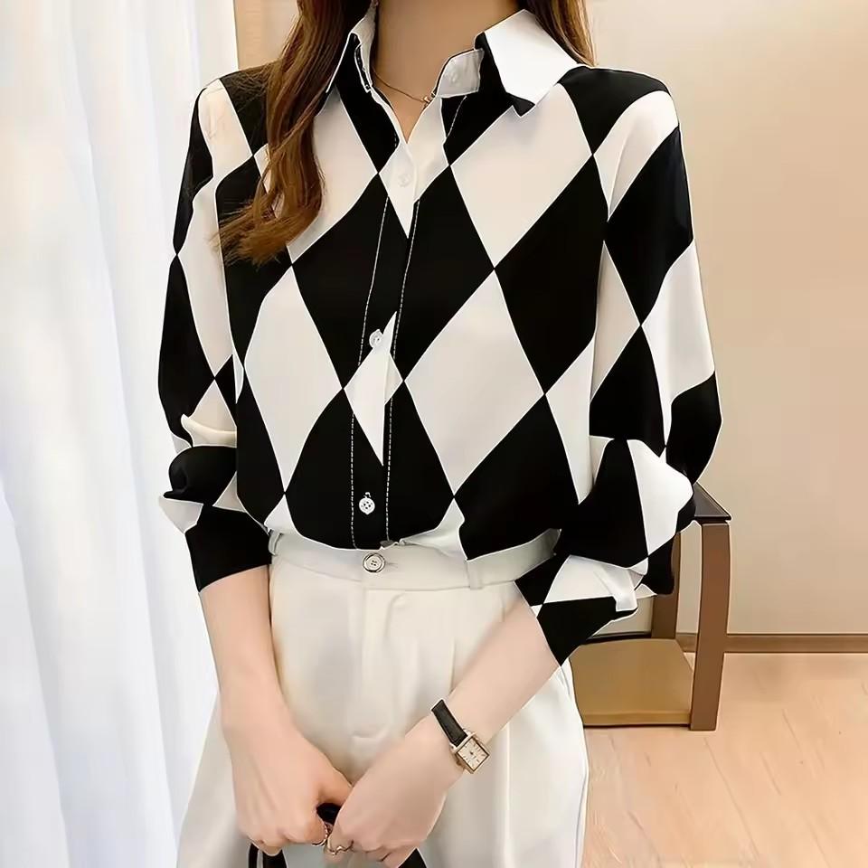 Women's Geometric Color Block Vintage Shirt, Sleeve Collar Tops, Daily Holiday Wear Red Orange for Spring Summer