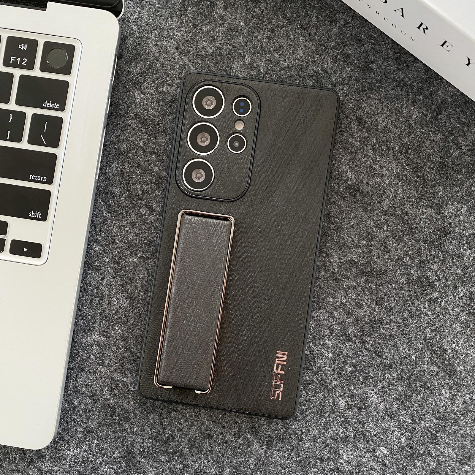 

SOFFNI Чохол для Samsung Galaxy S23 Ultra Ремінець на зап ястя Підставка Задня кришка з матової шкіри Black