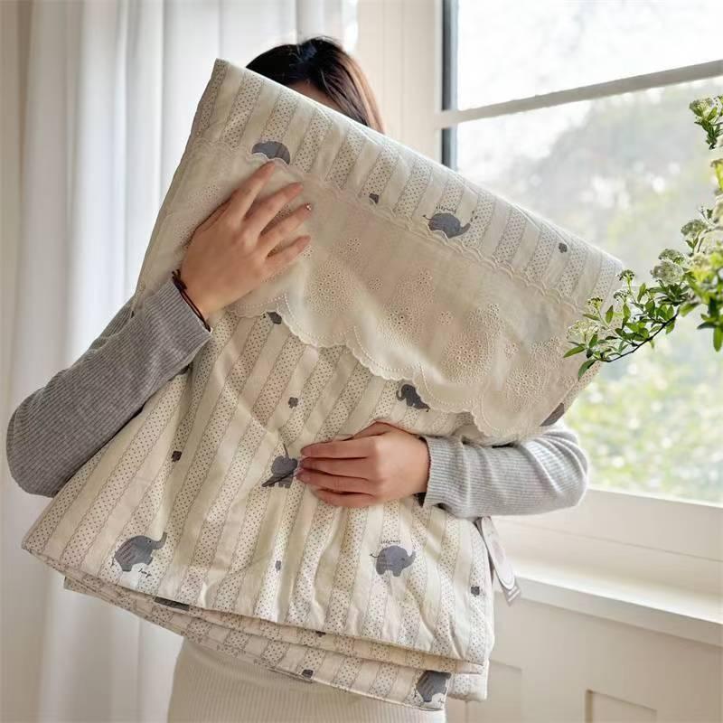 Lace Pure Cotton Quilt Twin Queen Size Bedding Single Double Bed Comforter Summer Spring Floral Print Gauze Quilted Blanket