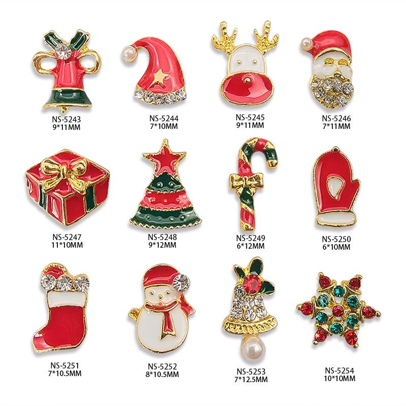 Christmas Nail Art Accessories: Festive Drills & Decorations with Trees, Santa, Deer & Snowman Designs
