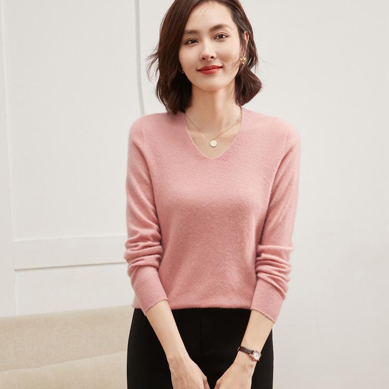 

Кашемировый женский свитер с V-образным вырезом, приталенный, с длинным рукавом - Коллекция Осень/Зима Medium