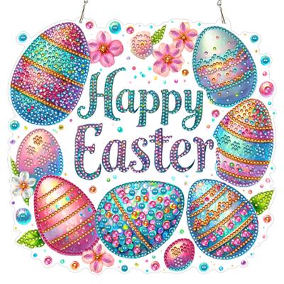 Frohe Ostern DIY 2D Flache Acryl Hängende Diamantmalerei Kits Doppelseitige Diamantmalerei Strass Anhänger für Haus Garten Dekoration