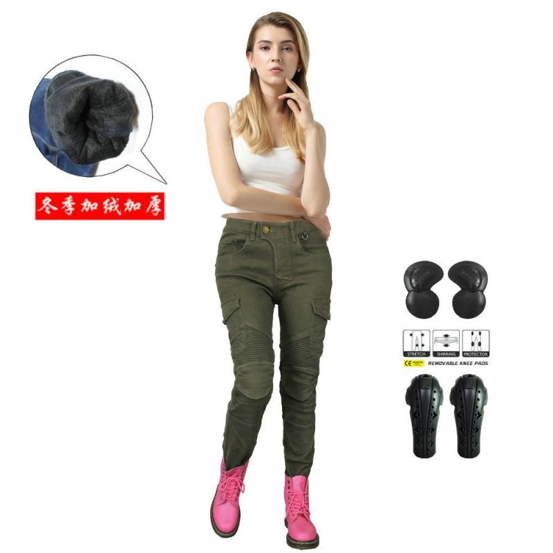 Womens Winter Motorcycle Riding Pants With Padding Protection Cotton Fleece Warm Biker Trousers Cold Weather