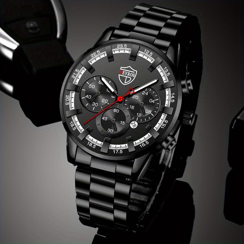 DEYROS Fashion Men's Watches Casual Business Men's Calendar Quartz Watches Men's Stainless Steel Strap Wristwatch