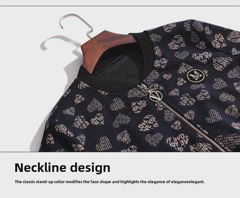 Women's Korean Style Zipper Print Cardigan - Spring/Autumn Long Sleeve Stand-up Collar Jacket