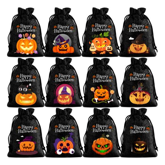 12 Pcs Halloween Treat Bags Burlap Gift Bags Mini Drawstring Candy Bags Pumpkin Pattern Goodie Bags for Halloween Party Favors