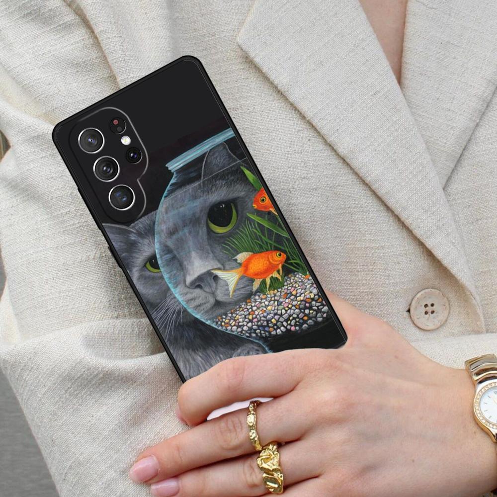 Cat And Goldfish SOFT Cell Phone Case for Samsung Galaxy S26 Ultra S25 S24 S23 S22 S21 S20 Note10 Cover