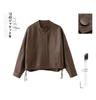 Women's Casual PU Leather Jacket with Stand Collar, Spring/Autumn 2025, Loose Fit, Small Size, XG9961