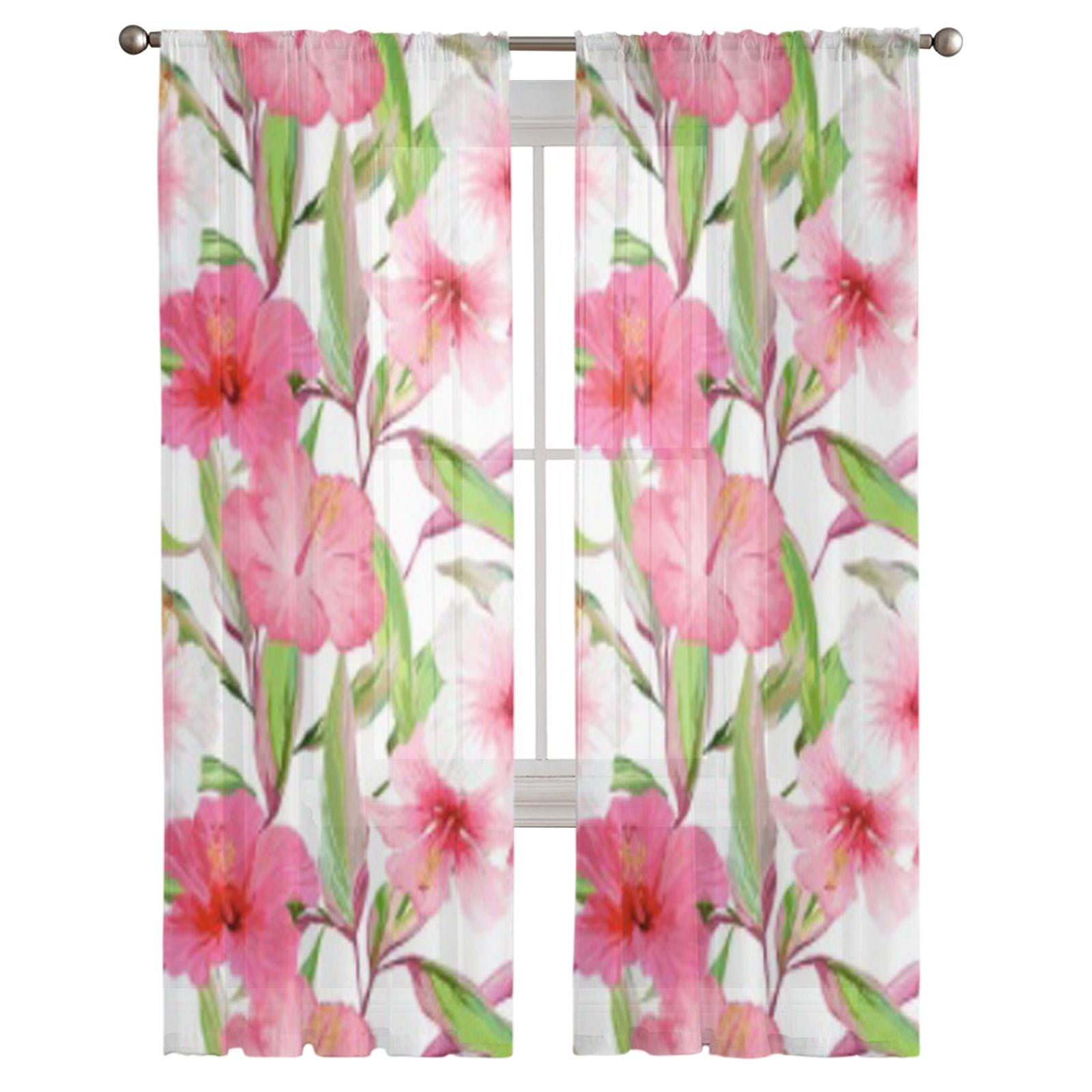 Тропические цветы листья прозрачные шторы для гостиной прозрачный тюль занавеска для окна — фото 5