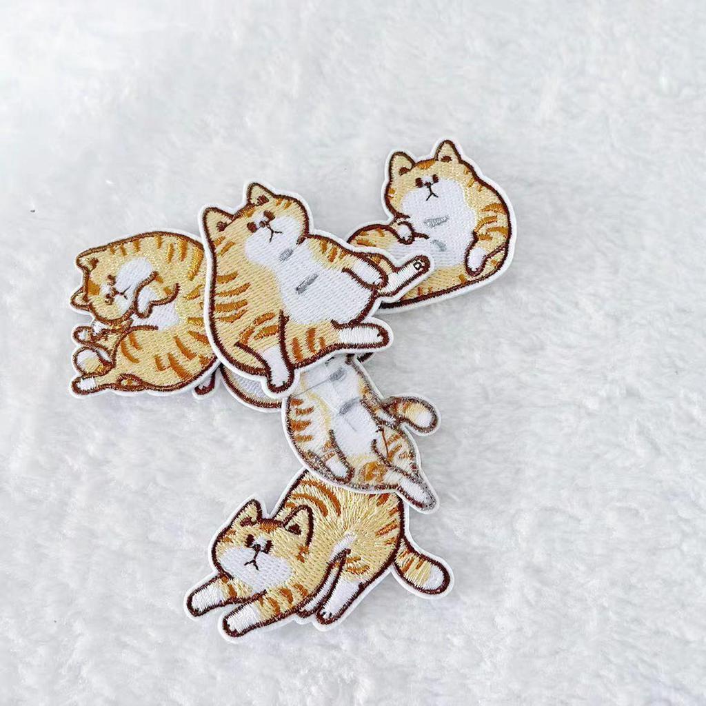 6Pcs/Lot Cute Striped Cats Embroidered Patch Cartoon Animals Applique Fabric Clothing Iron On Patch