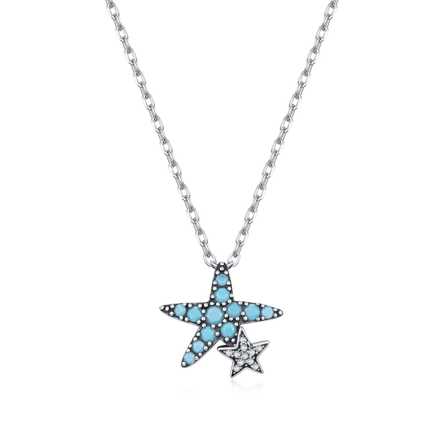 MODIAN 925 Silver Vintage Turquoise Necklace Starfish Stars Pendant Necklace for Women Lucky Daily Jewelry Gift